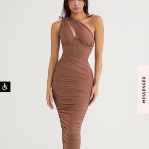 Valentina Mocha Asymmetric cutout midi dress